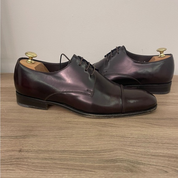 Ferragamo  7D Brown Leather Cap Toe Derby/Oxford Men's Lace Up tie shoes - Picture 4 of 9